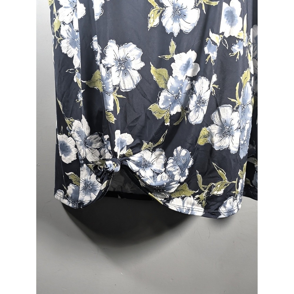 Lavish M Navy Blue Floral Twist Hem Sleeveless Tank Top Summer Office Boho Chic - Picture 5 of 9